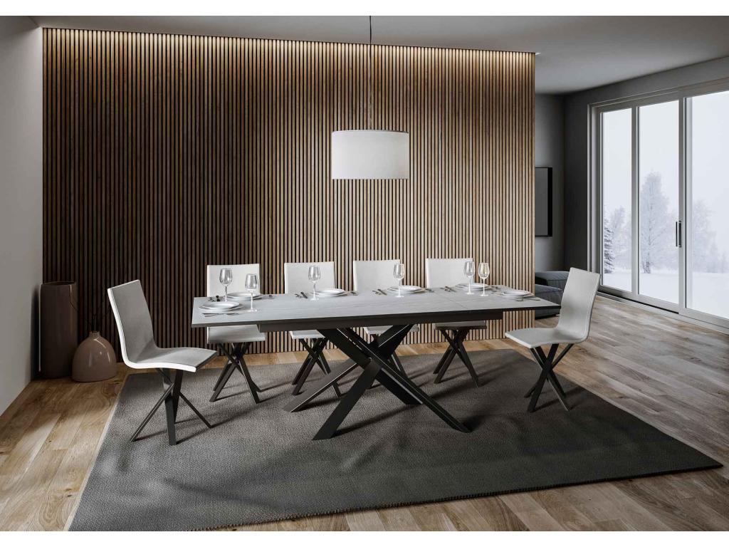 Ganty Extendable Table 90x160/220 cm White Ash with Anthracite Edge Band and Anthracite Frame JKTR85821