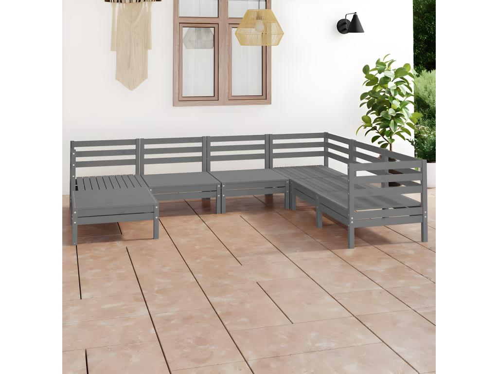 7-piece garden furniture set, solid pine wood, grey XJOG41770
