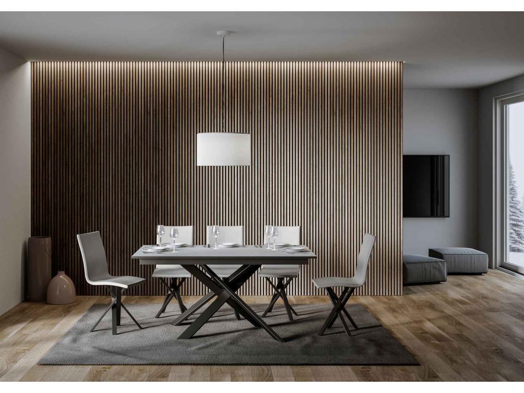 Ganty Extendable Table 90x160/220 cm White Ash with Anthracite Edge Band and Anthracite Frame JKTR85821