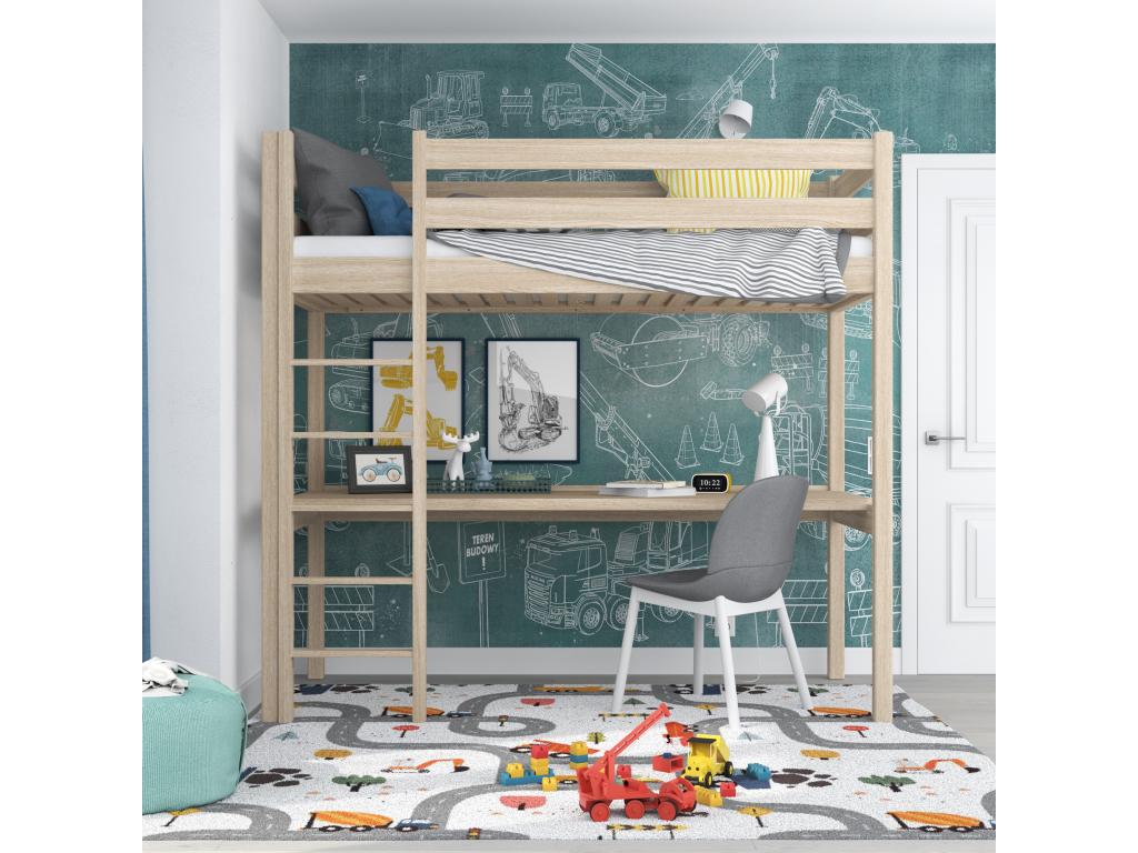 Oak loft bed with desk N05 Whitewashed Oak 80x190 LADT67256