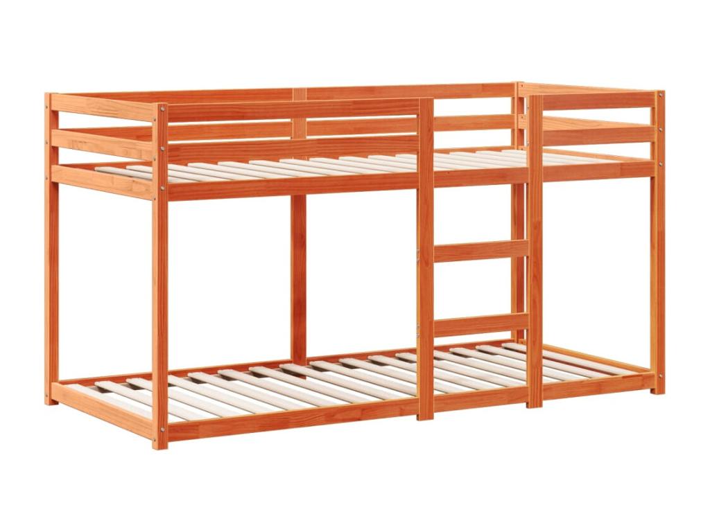 Bunk bed with brown waxed roof, 90x190cm, solid pine wood QYWX00314