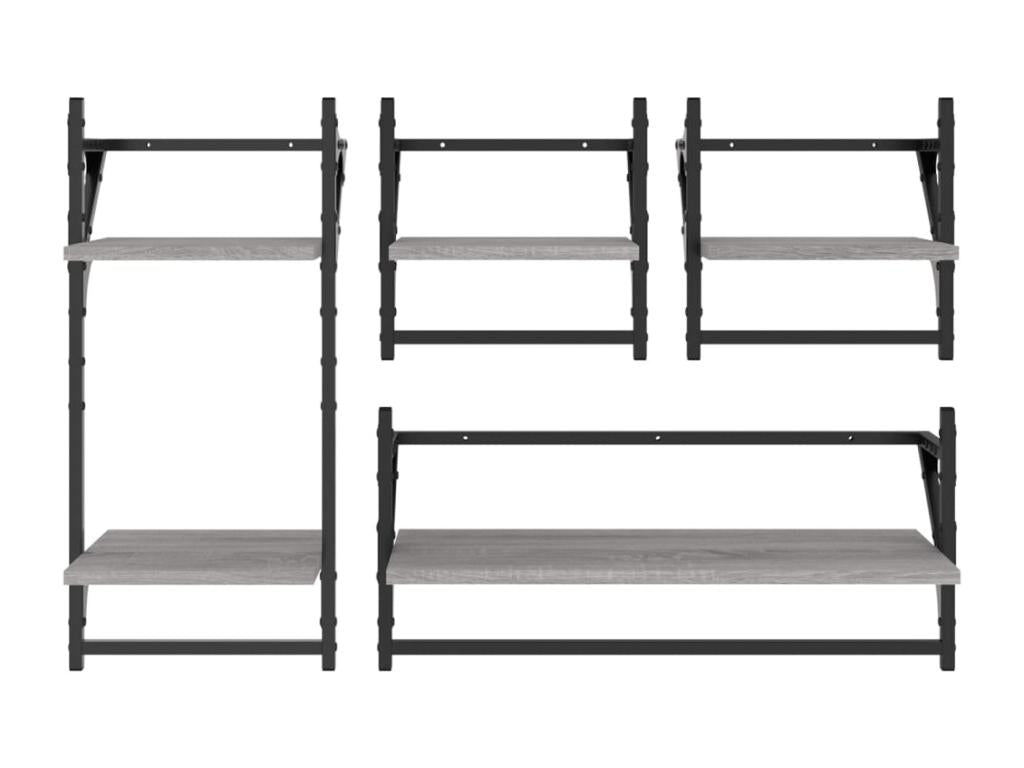 Zensova 4-piece wall shelf set with bars, grey XWPQ91104