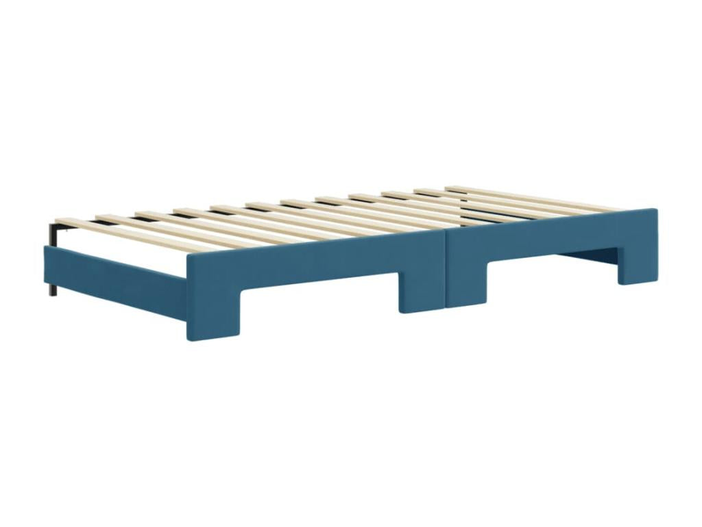 Daybed with pull-out bed and drawers, blue, 100x200 cm, velvet, QVMS27067