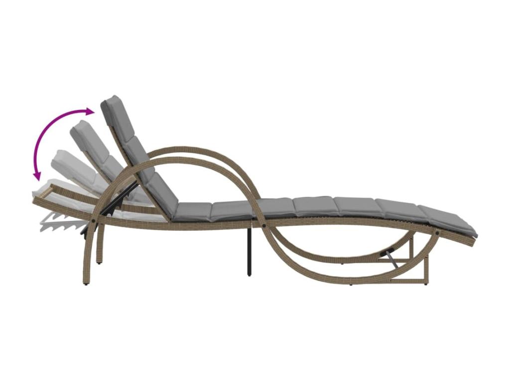 Set of 2 sun loungers with beige cushions, woven resin, TOVK98531