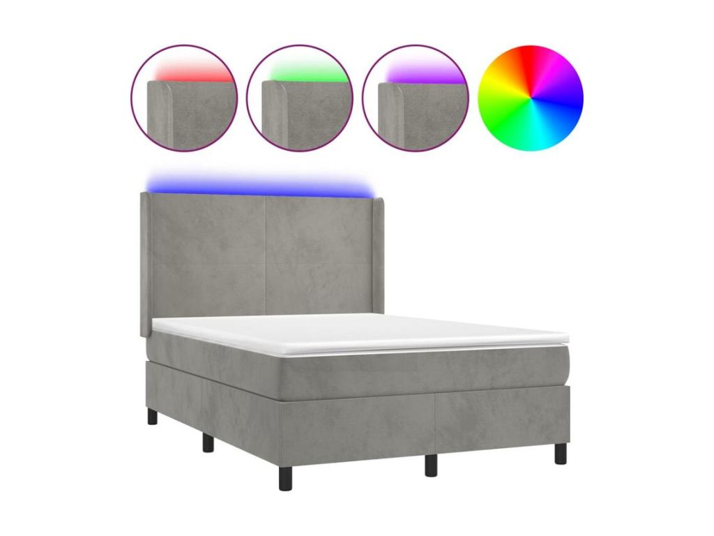Bed base with mattress and LED, Light Grey, 140x190 cm, EPGB23126