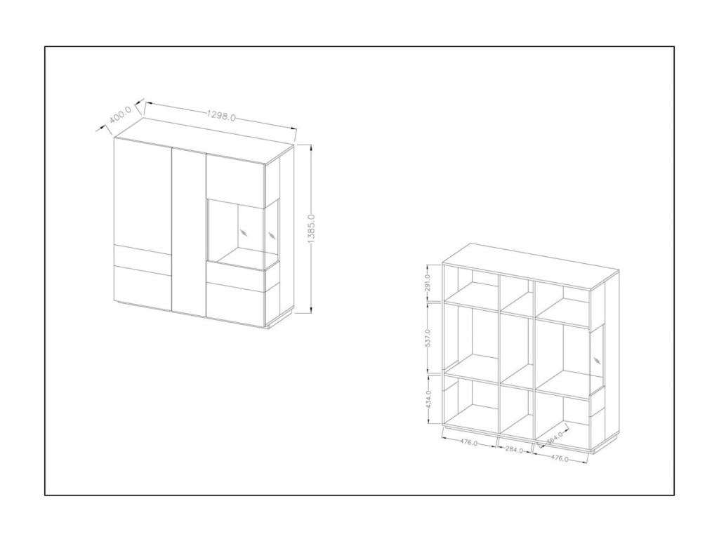 Three-door tall sideboard - White and grey - Designer style DZXF26981