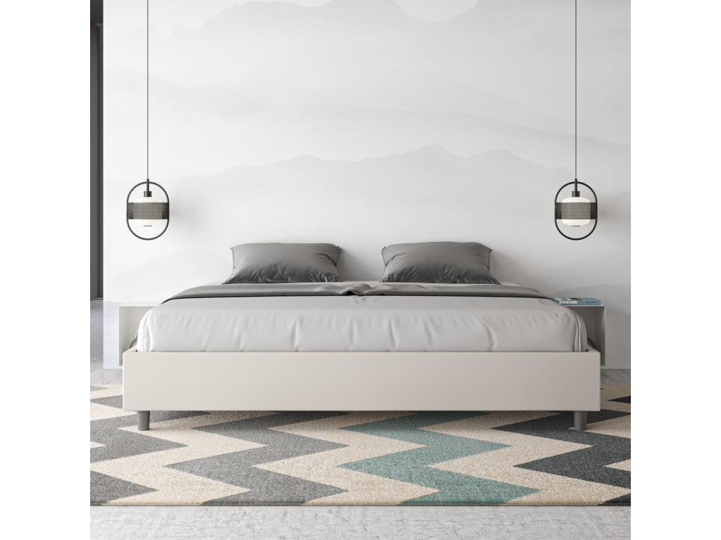 Upholstered bed without a slatted base, 180x210 cm, white faux leather, Lumenao HOVZ06893