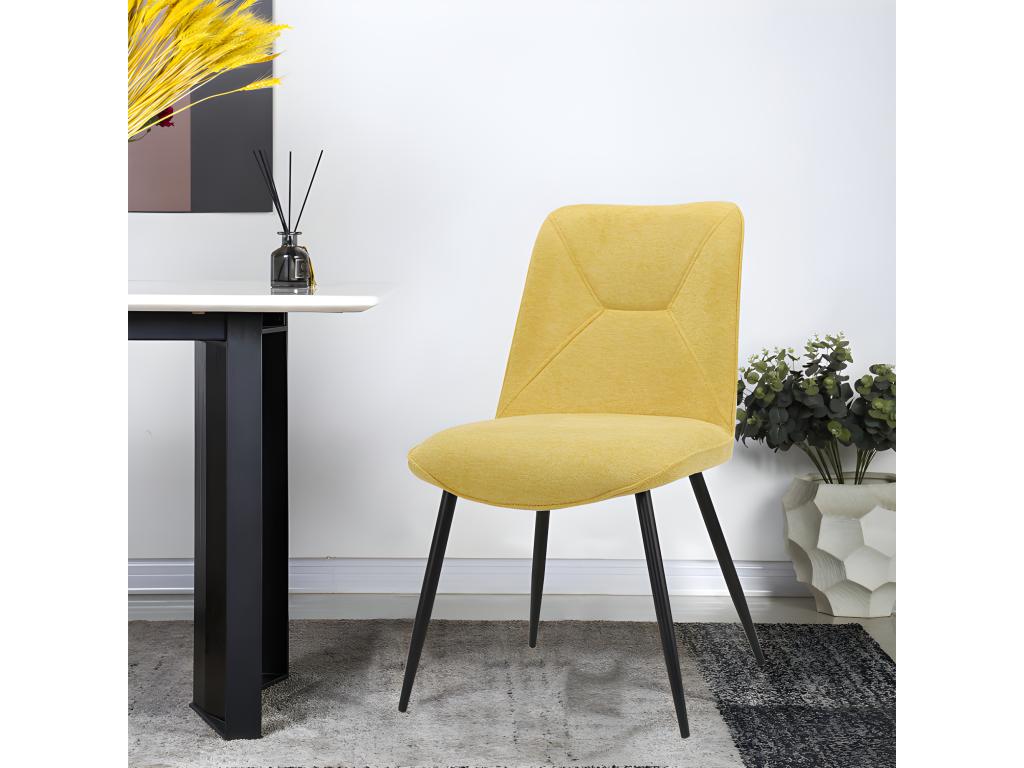 Set of 2 yellow fabric chairs with 4 black metal legs - Elariva MHOZ33227