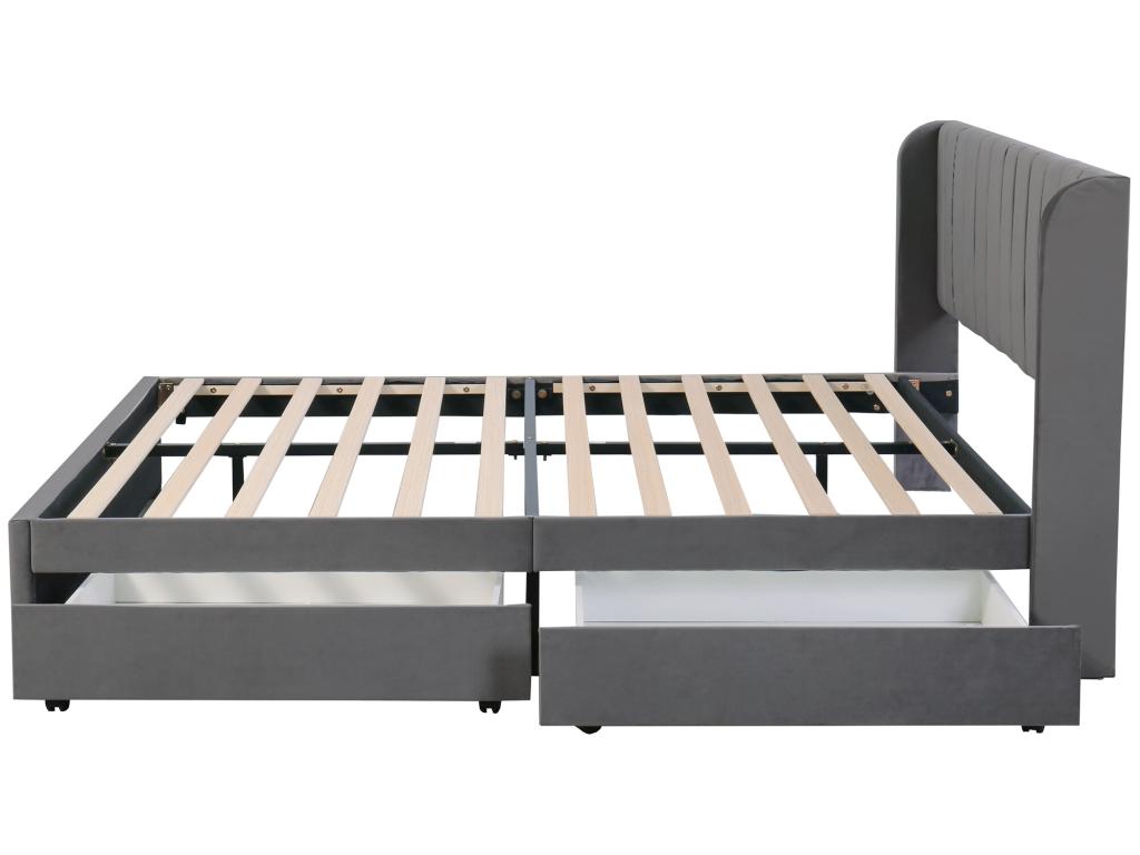 180x200cm bed with 2 drawers - upholstered in velvet - modern style - Grey HAMJ02321
