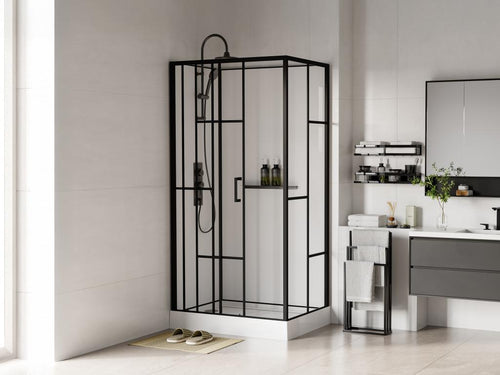 Screen-printed rectangular shower enclosure - Reversible installation - White and matte Zensova finish - W110 x D80 x H225 cm - Zensova SBVK84459