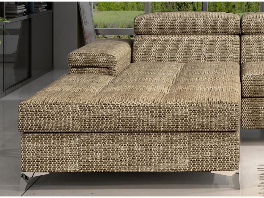 Left-hand corner sofa bed in mottled beige fabric with adjustable headrests, 280cm DKQF64634
