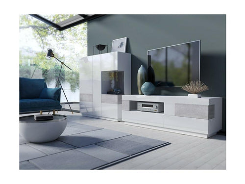 Three-door tall sideboard - White and grey - Designer style DZXF26981