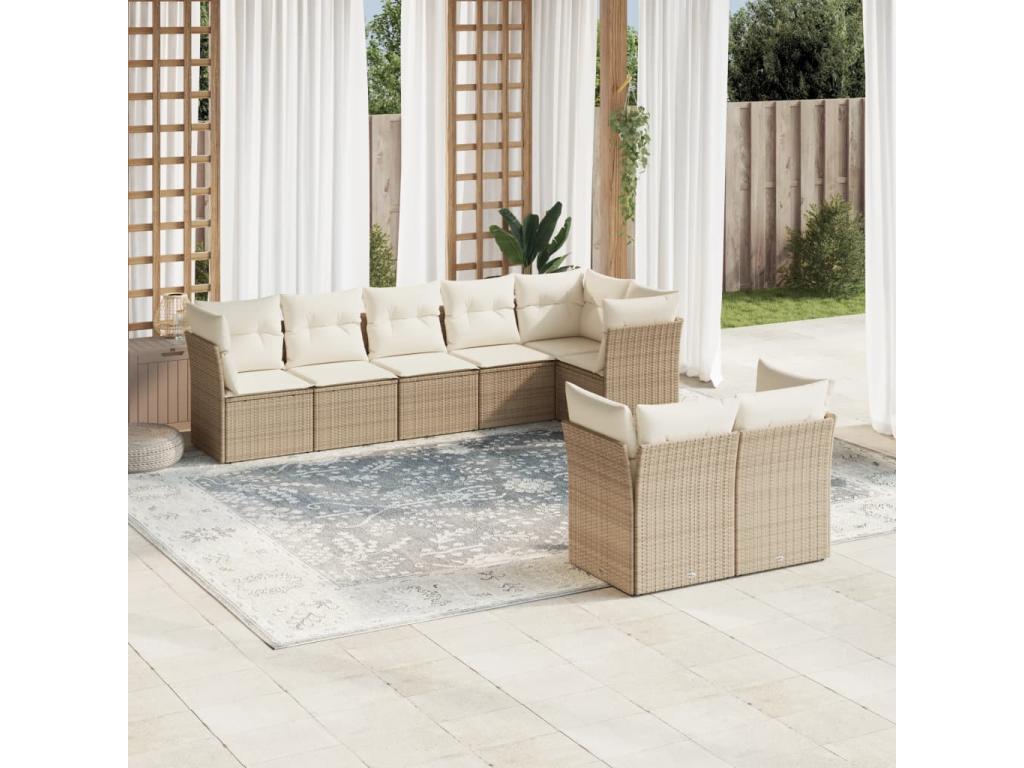 8-piece garden furniture set with cushions, beige woven resin WZCH49866