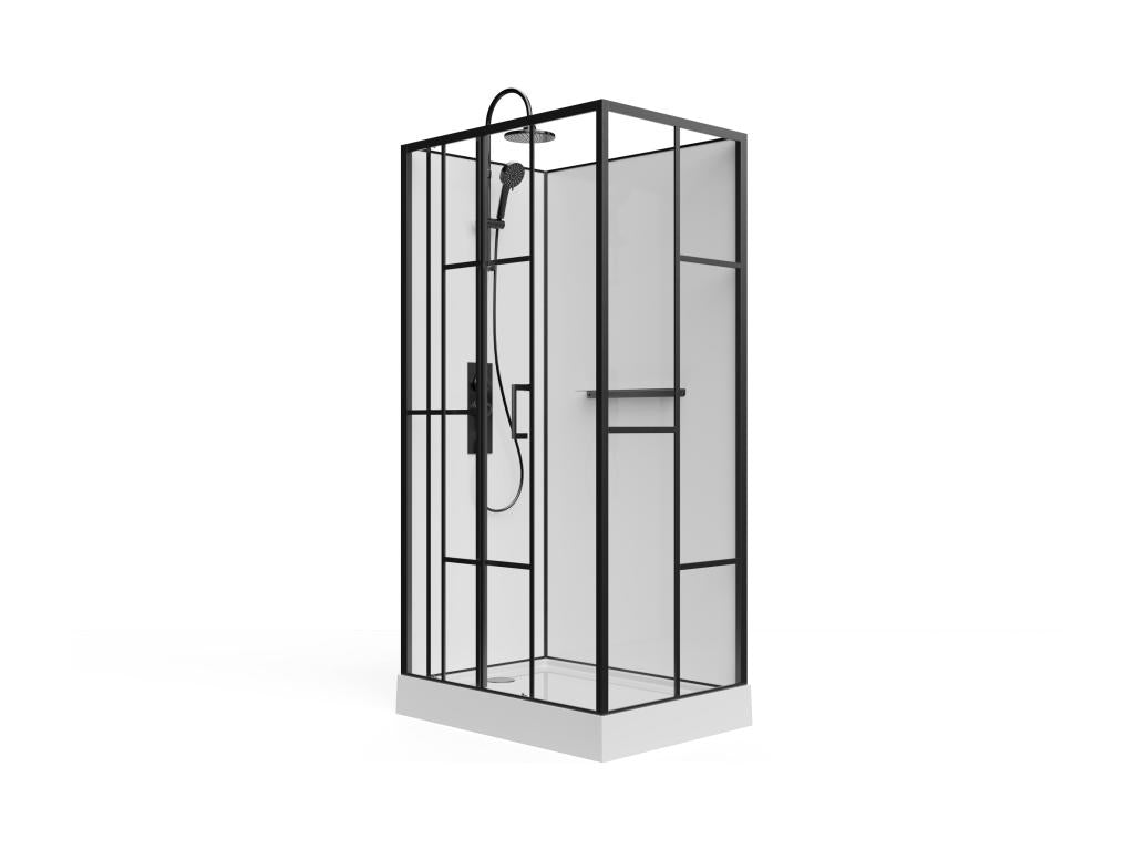 Screen-printed rectangular shower enclosure - Reversible installation - White and matte Zensova finish - W110 x D80 x H225 cm - Zensova SBVK84459
