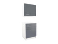 Kitchen cabinets - 1 base cabinet / 1 wall cabinet - 2 doors / 1 drawer - Glossy grey and white - Zensova XAIN50601