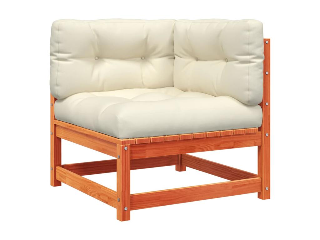 4-piece garden furniture set with cushions, brown wax finish, solid pine wood YYDR52743