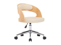 Cream Swivel Office Chair with Bent Wood and Faux Leather VULS26791