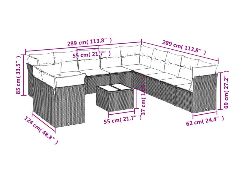 12-piece beige resin wicker garden furniture set with cushions SXWZ47301