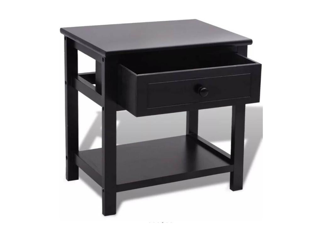 Bedside table with 1 drawer and 1 top, solid black paulownia wood - Set of 2 QWRB50109