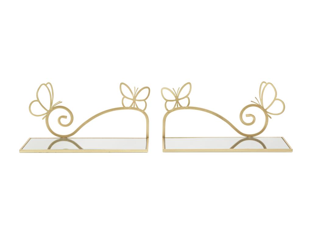 Set of 2 bedside tables with gold-tone metal shelf and mirror, 41.5x18x21 cm HQKR90101