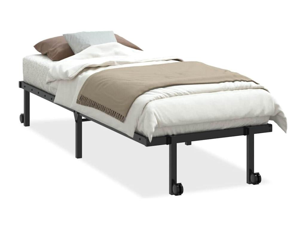 Black folding bed frame without mattress, 75x190 cm, steel, BWGP61644