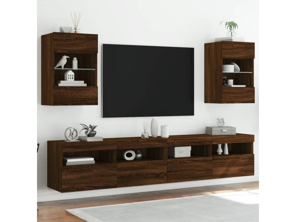 Wall-mounted TV unit with Zensova LED lighting, brown oak finish, 40x30x60.5 cm, IMUL37121
