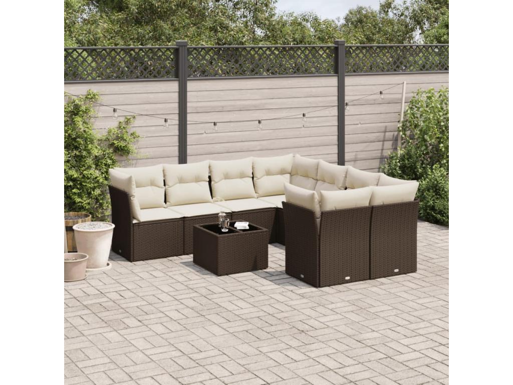 Garden furniture set with cushions, 9 pieces, brown woven resin XALK11197