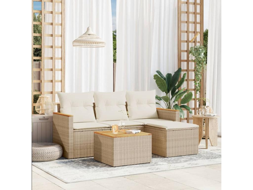 5-piece garden furniture set with cushions, beige woven resin GIHA72076