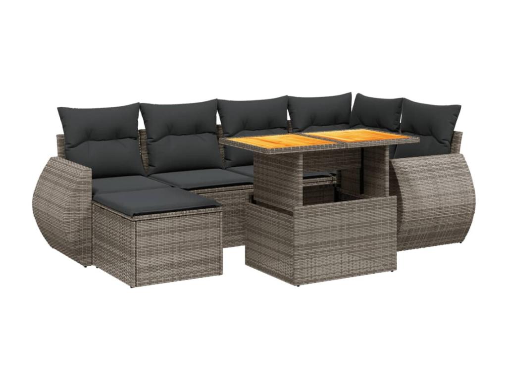 Garden furniture set with cushions, 7 pieces, grey woven resin UAIT00897