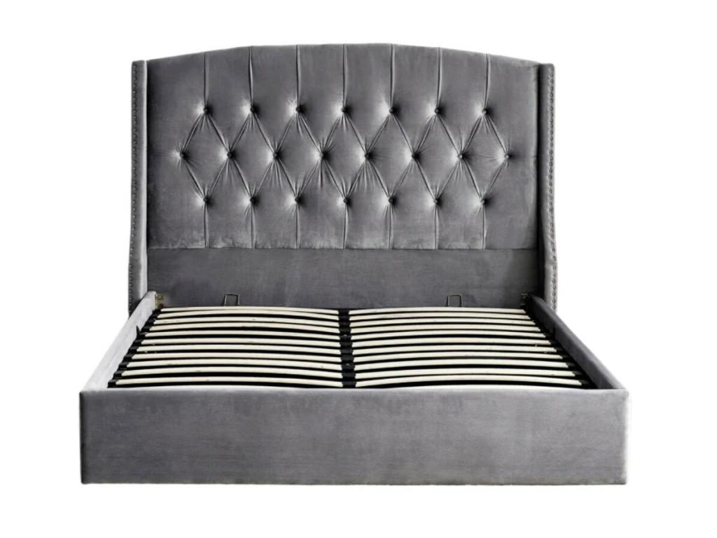 Zensova velvet diamond-patterned upholstered storage bed - Grey - 160x200 CLKB12716