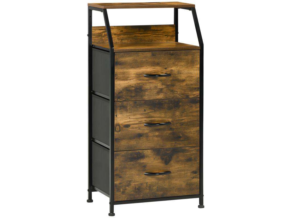 Lysvia industrial-style cabinet with 3 drawers, wood and black RNNV47355