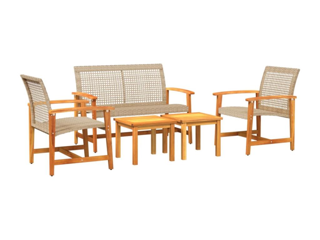 Dormeva HQIE05743 5-piece beige resin wicker and wood garden furniture set