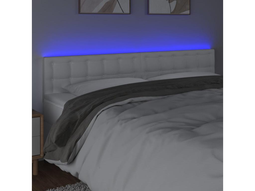 White LED Headboard 160x5x78/88 cm Faux Leather GLHY26995