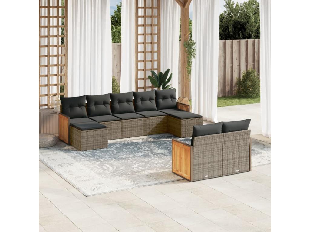 9-piece garden furniture set with grey resin wicker cushions LKSA19071