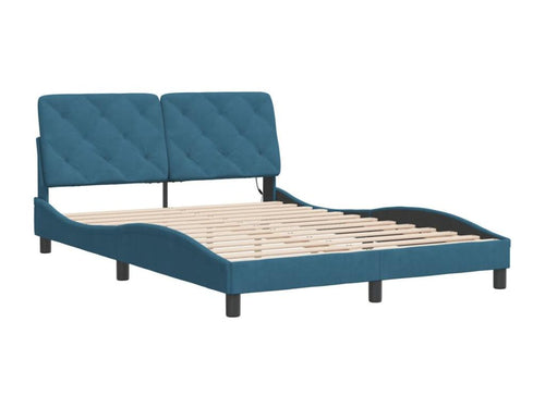 Bed frame with LED lighting, mattress not included, blue, 140x190 cm, velvet, GROF73814