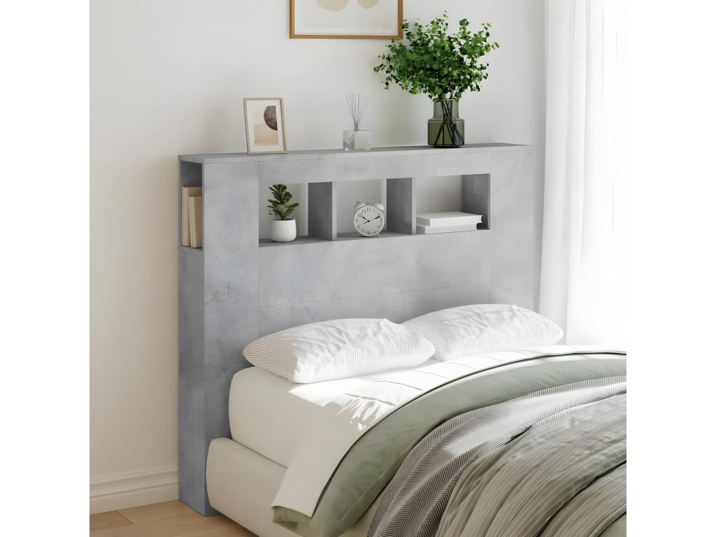 LED headboard, concrete grey, 120x18.5x103.5 cm, engineered wood UIQX68397