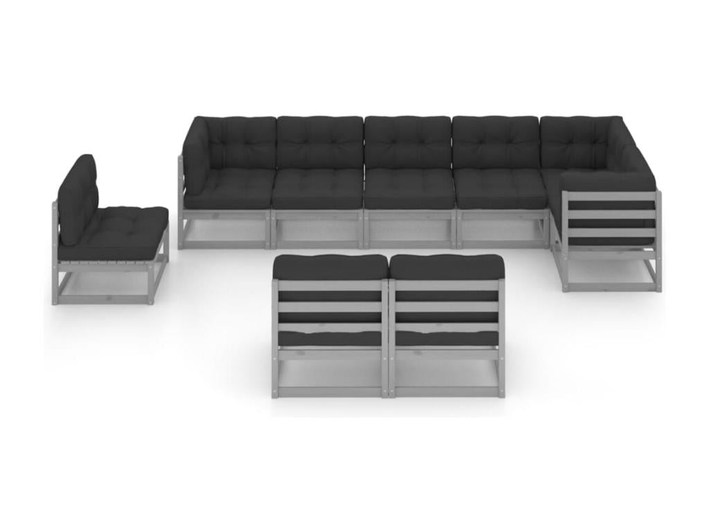 9-piece garden furniture set with cushions, solid pine wood GKDY39357