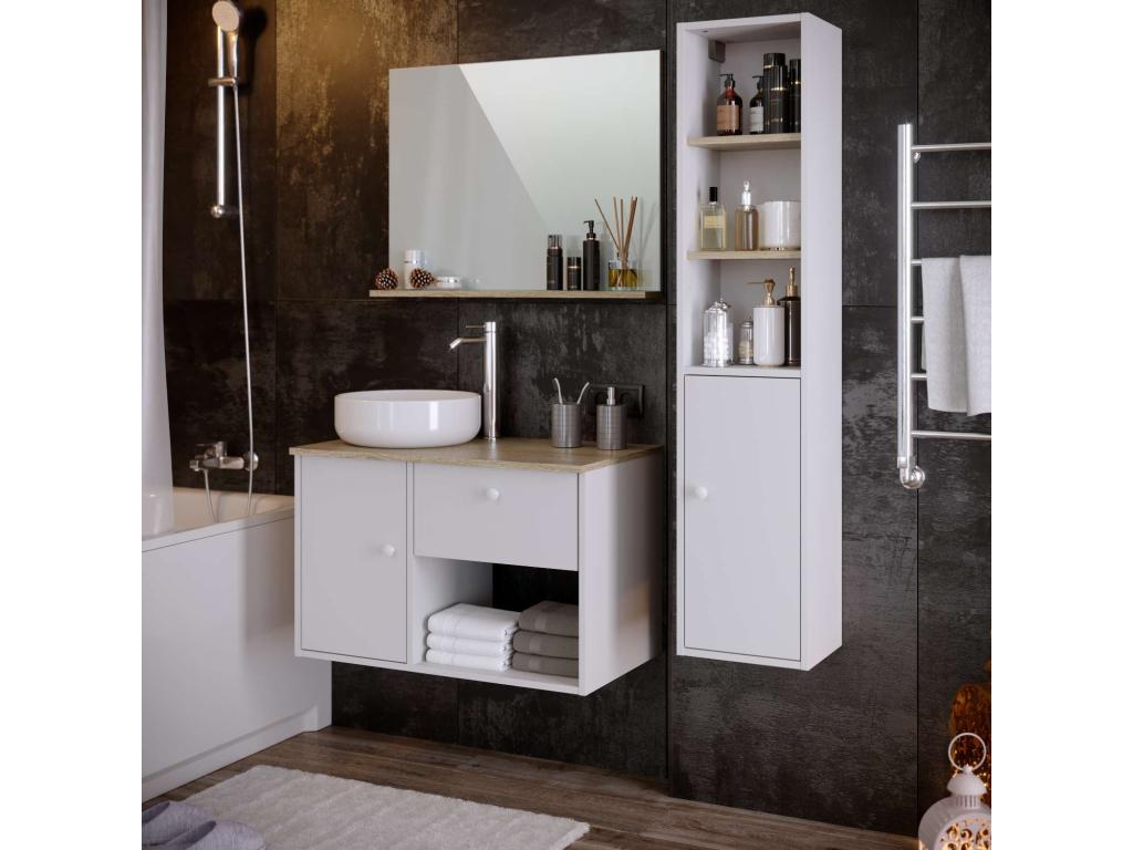 Zensova 1-door bathroom column, 140x30x25 cm, white and oak, T-Zensova WVJA95605