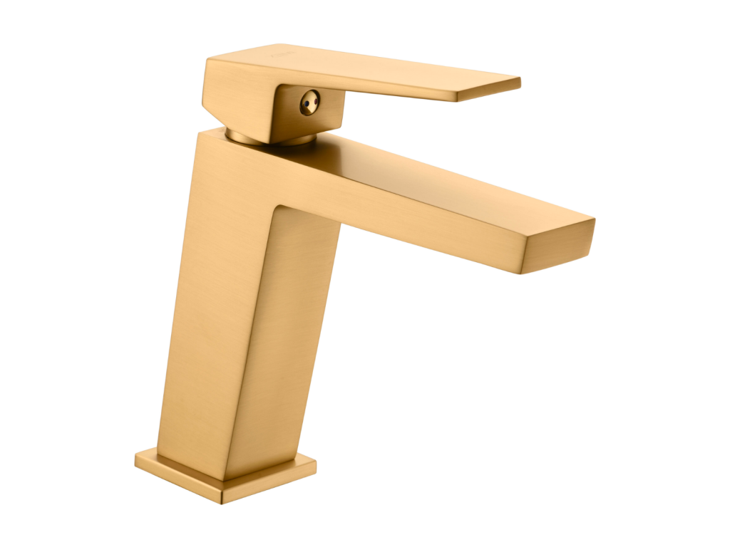 Anti-limescale basin mixer tap with low spout, brushed gold finish, Zensova BDAR025-1OC HODR05288