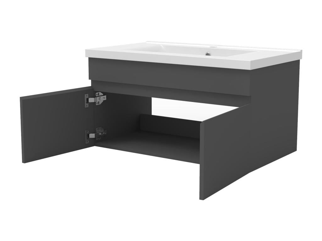 Anthracite single vanity unit 100cm with dimmable 3-colour mirror column VIRH40524