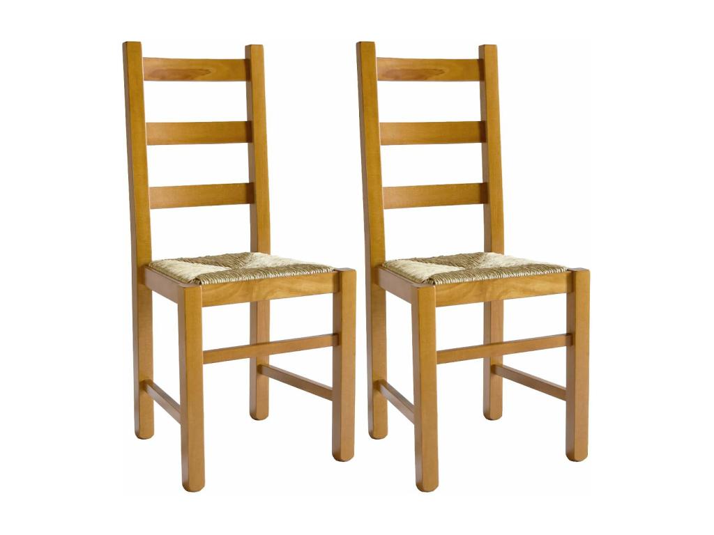 Zensova - Set of 2 Oak-Stained Chairs with Straw Seats IQIV05543