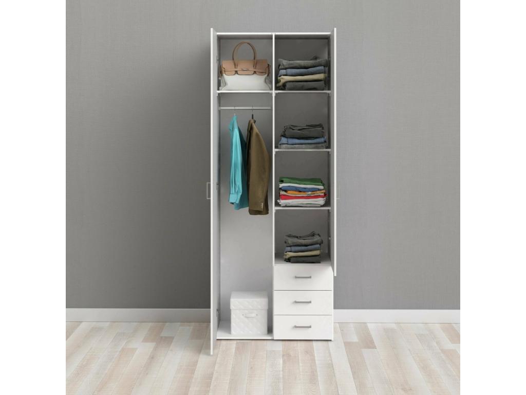 Zensova 2-Door Wardrobe, Bedroom Furniture, Walk-in Closet, Clothes Closet, 77x50 h200 cm, White, JVAH82791