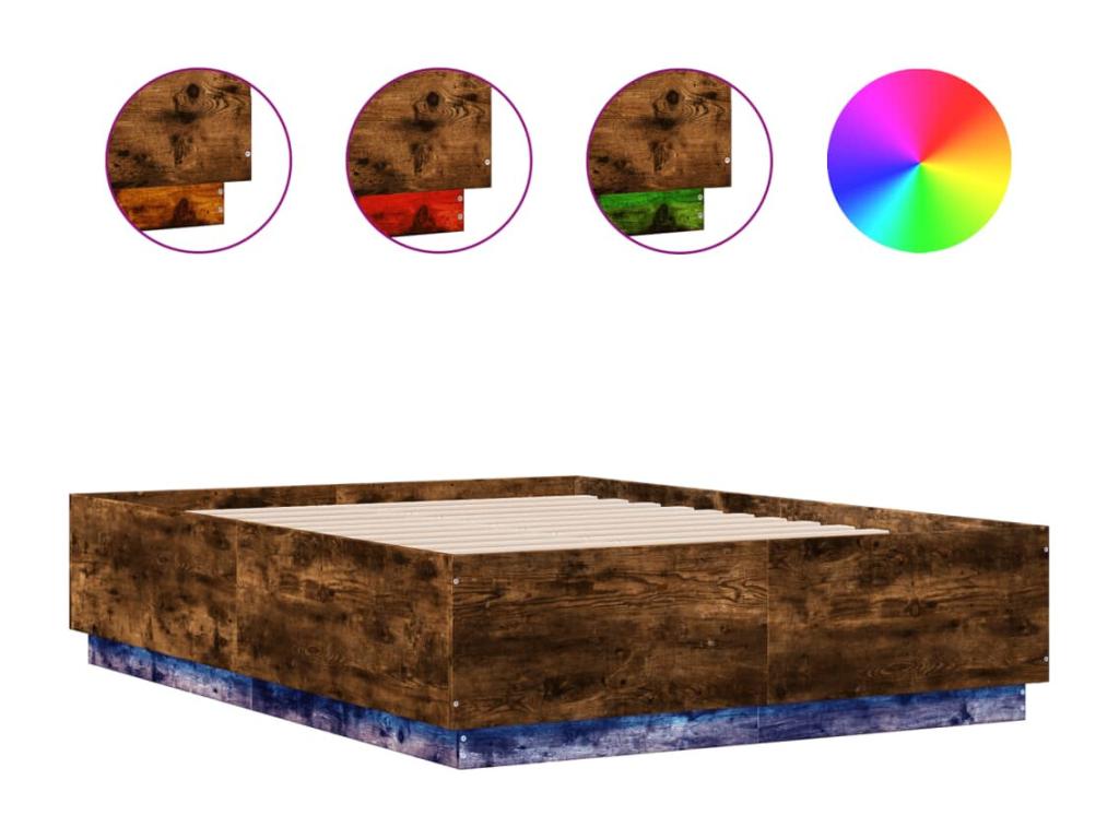 Bed frame with Zensova LED, smoked oak finish, 135x190 cm, VBPZ69052