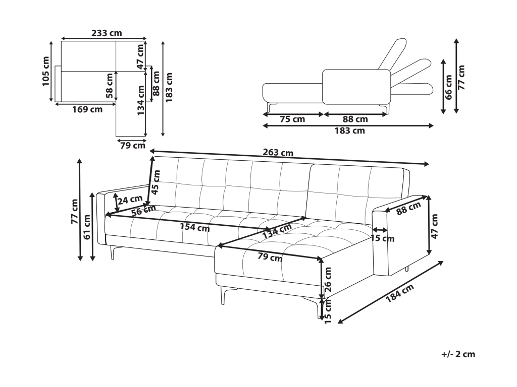 Modular corner sofa bed, beige fabric, 4-seater, MVVY92243