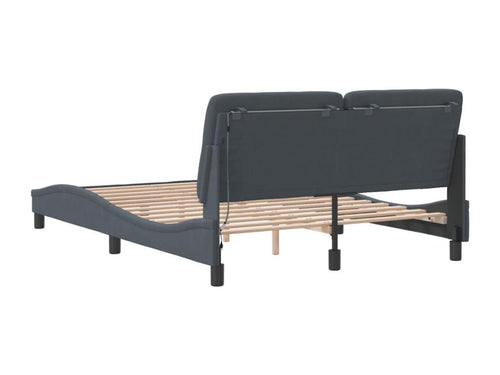 Bed frame with LED lighting, mattress not included, dark grey, 140x190cm, velvet CRVG08948