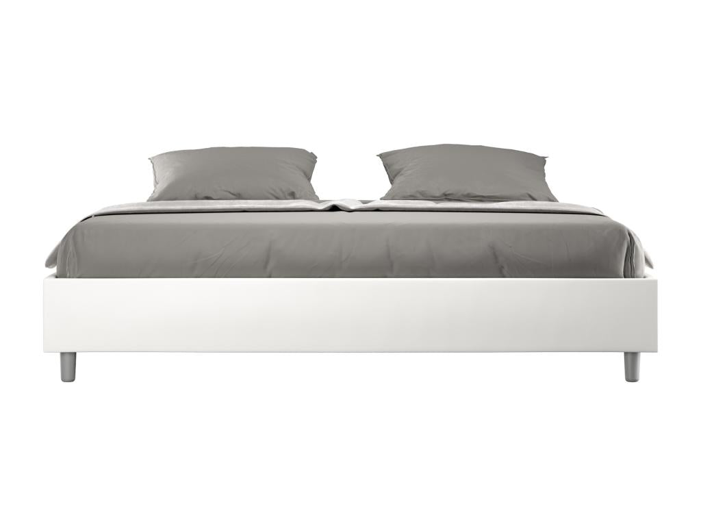 Upholstered bed without a slatted base, 180x210 cm, white faux leather, Lumenao HOVZ06893
