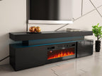 Lysvia 104 TV Stand, Black - Glossy Black, 190x59x41cm, BLSS58756