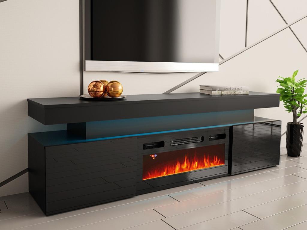 Lysvia 104 TV Stand, Black - Glossy Black, 190x59x41cm, BLSS58756