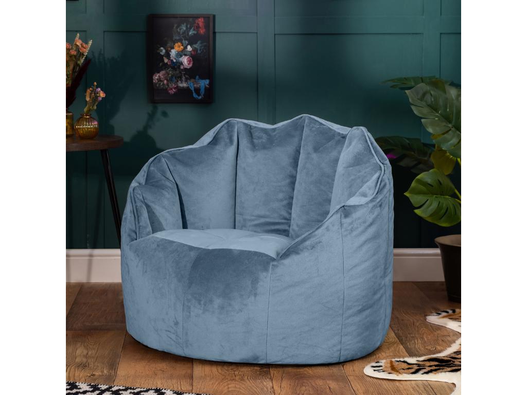Zensova POEX33229 Mineral Blue Velvet Pouf Chair