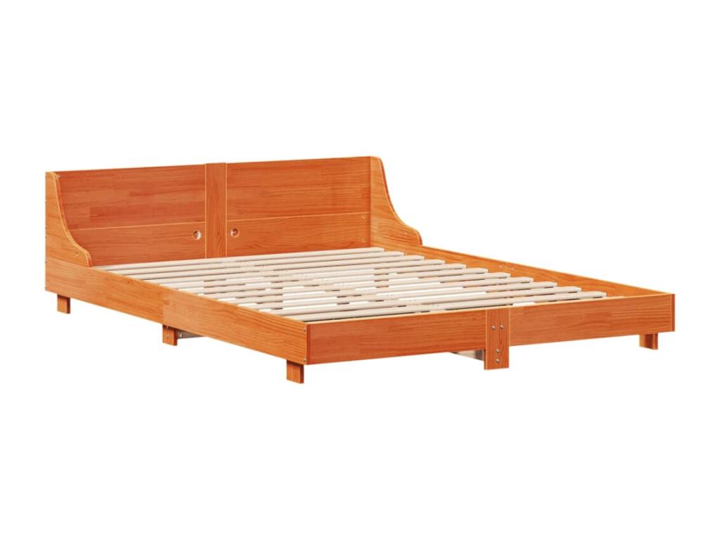 Bed frame without mattress brown wax 140x190cm solid pine wood KBXP82800
